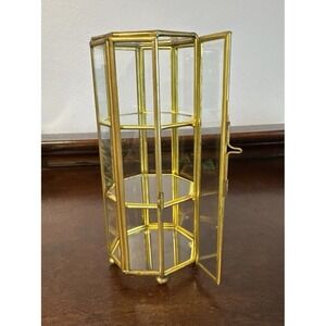 6.5" Mini Vintage Brass Small Curio Cabinet Display Shelf Case